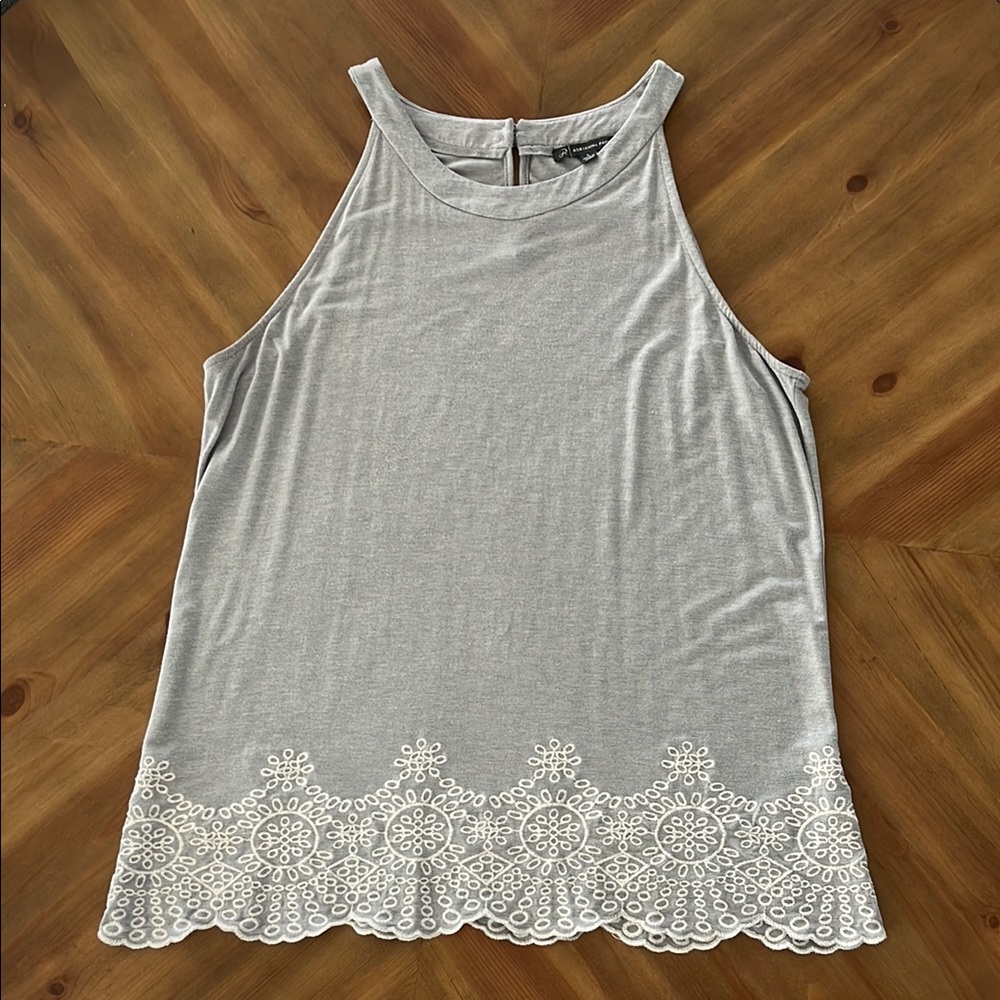 Adrianna Papell Gray Asymmetrical Embellished Tank Top